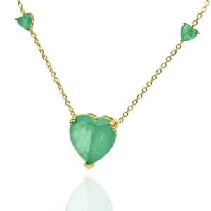 925 GP Crystal Glass Heart Necklace Green