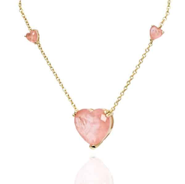 925 GP Crystal Glass Heart Necklace Pink Side