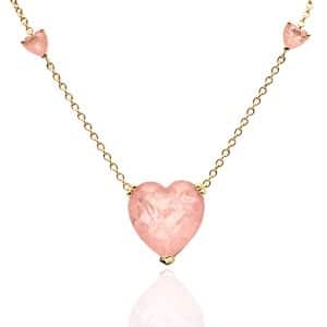 Crystal Glass Heart Necklace GP - Pink