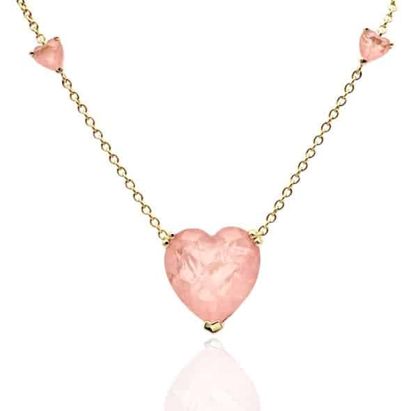 Crystal Glass Heart Necklace GP - Pink