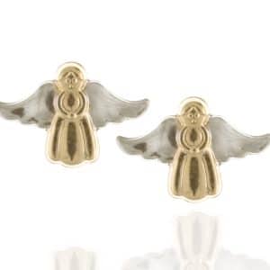 9ct Angel Stud Earrings with White and Yellow 9c Gold.