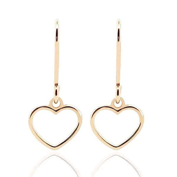 9ct Gold Plain Heart Drop Earrings. Plain open heart drop design.