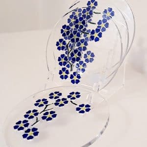 Bespoke designed Hand Crafted Forget Me Not Round Coasters