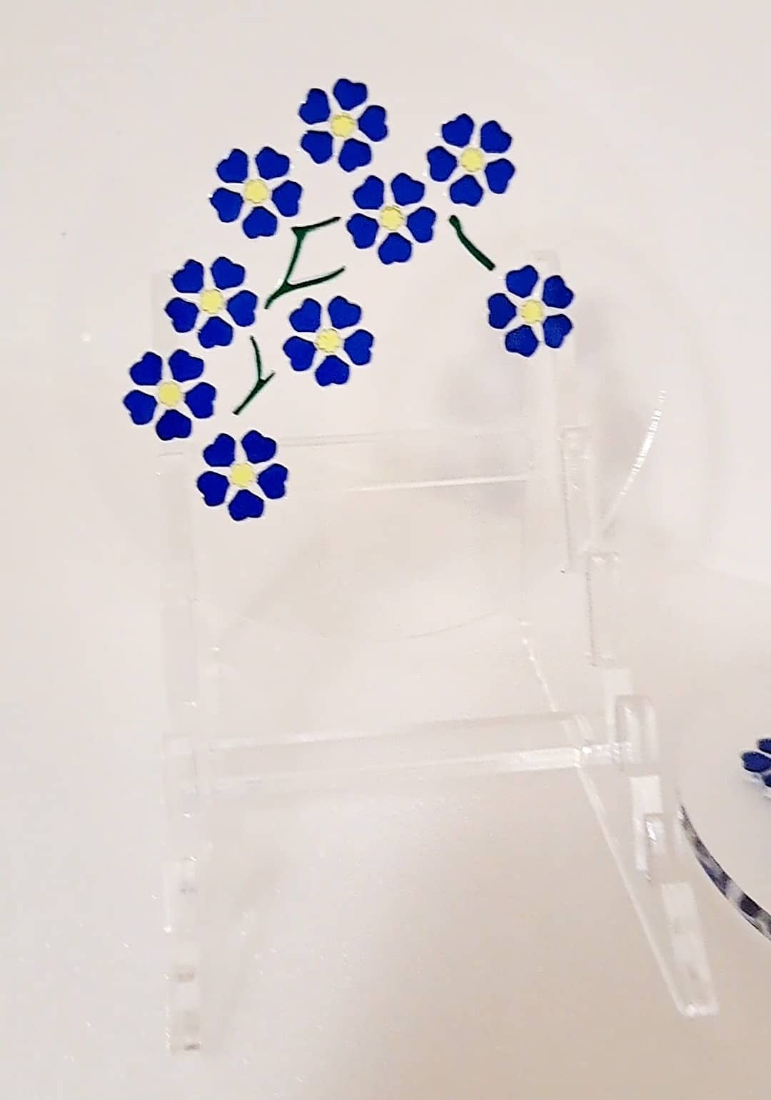Bespoke designed Hand Crafted Forget Me Not Round Coasters with Dedicated Display Stand.