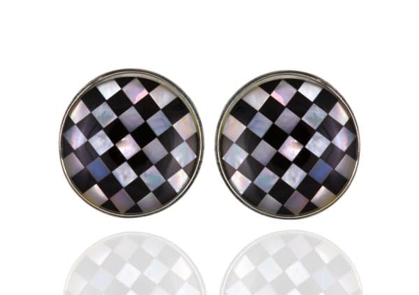 Sterling Silver MOP Black Onyx Chequer Cufflinks. Round. Black Onyx and Mother of Pearl Chequer pattern set in 925 Sterling Silver.