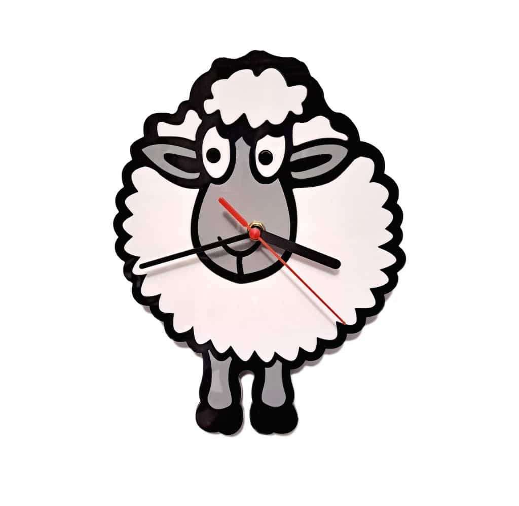 Fun Handmade Sheep Wall clock in Bright Acrylic - Personalisation available