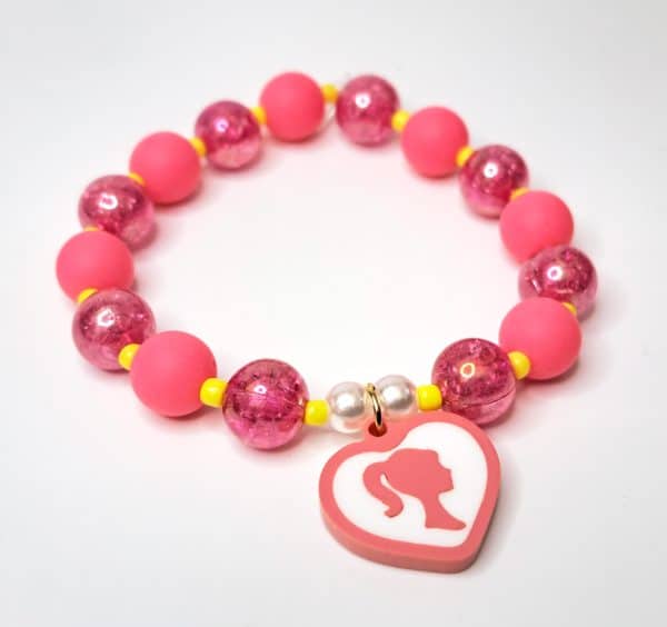 Barbie Pink Girl Silhouette Charm Bead Bracelet