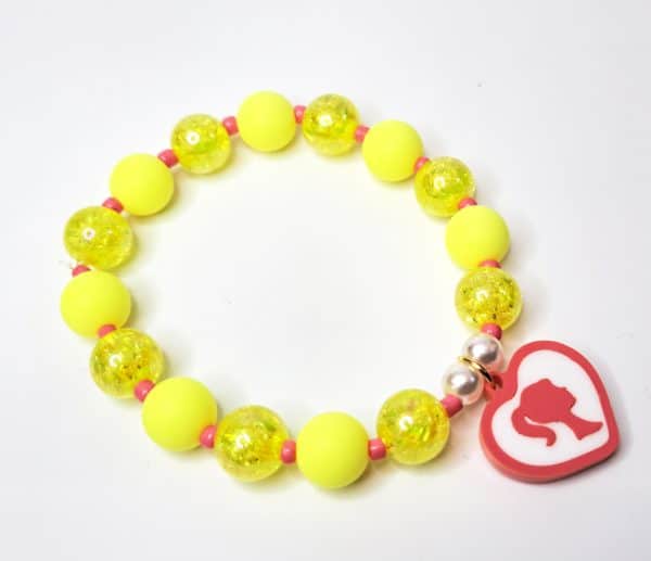 Barbie Pink Girl Silhouette Charm Yellow Bead Bracelet