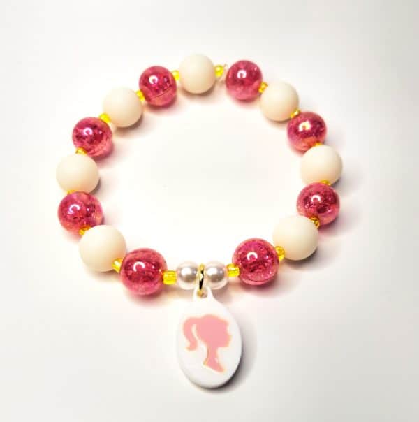 Pink Girl Charm Pendant Bead Bracelet.