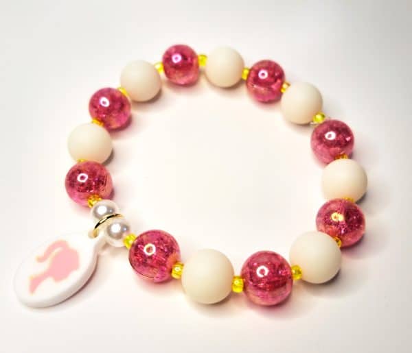 Pink Girl Charm Pendant Bead Bracelet.