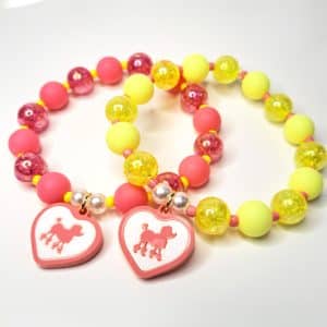 Pink Poodle Heart Pendant Bead Bracelet
