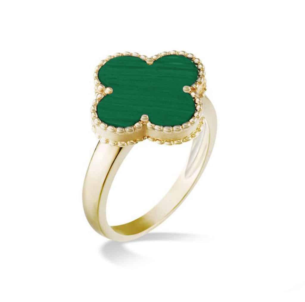 Ladies 9ct Yellow Gold ring inset with Malachite Clover Design