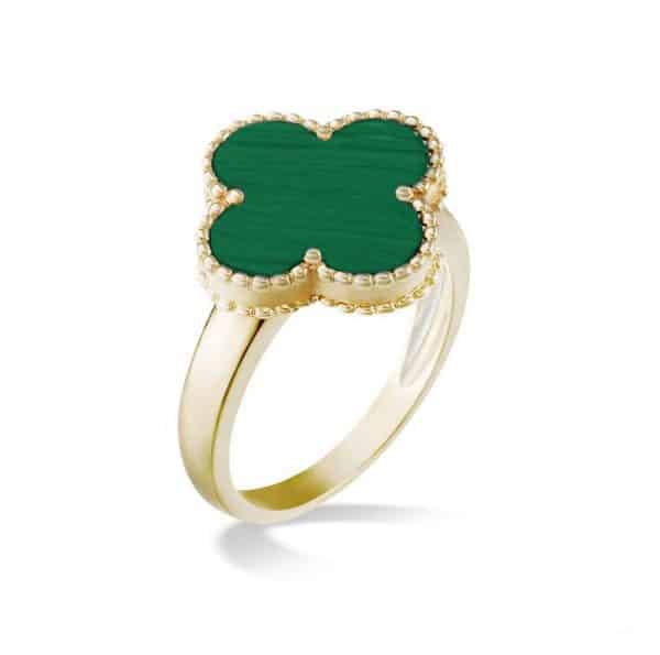 Ladies 9ct Yellow Gold ring inset with Malachite Clover Design