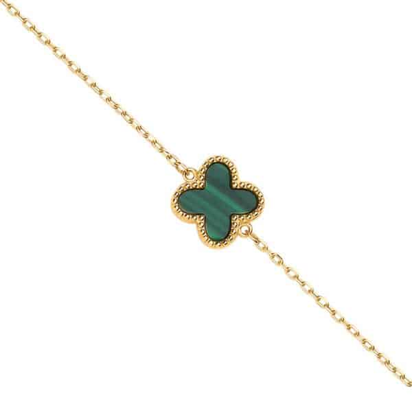 Ladies 9ct Gold Clover Bracelet - Malachite - Cornelian - Mother of Pearl. - Image 4