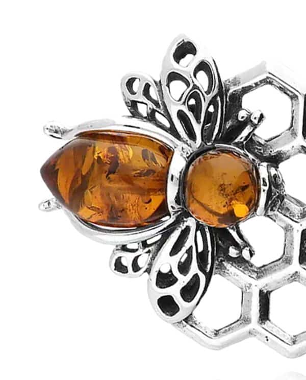 Double Amber Honey Bee Pin Brooch. 925 Sterling Silver. - Image 2