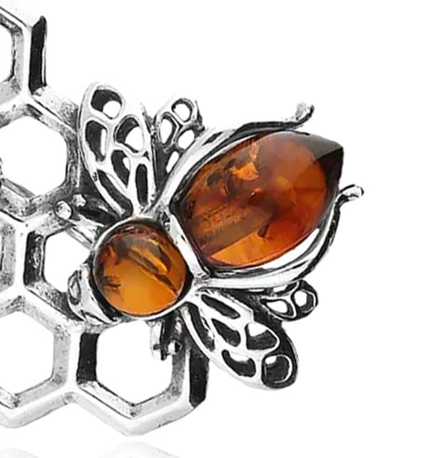 Double Amber Honey Bee Pin Brooch. 925 Sterling Silver. - Image 3