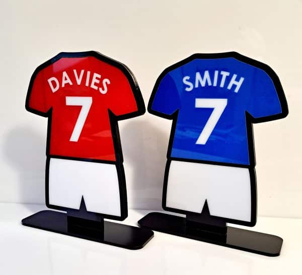 Personalised Football Kit DeskTop Plaque. Custom Name and Number Football Kit.