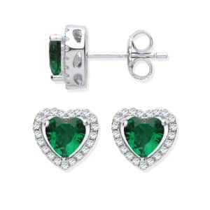 925 Sterling Silver Heart Halo Stud Earrings – Green.