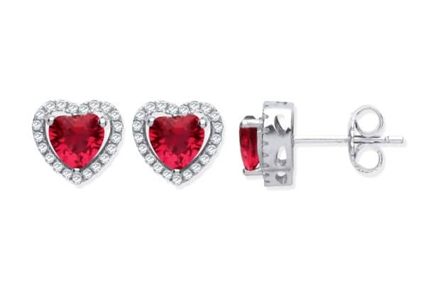 925 Sterling Silver Heart Halo Stud Earrings – Red. - Image 2
