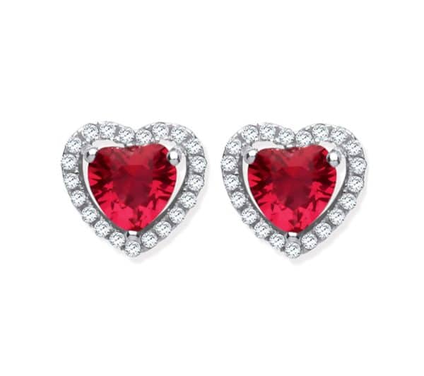 925 Sterling Silver Heart Halo Stud Earrings – Red. - Image 3