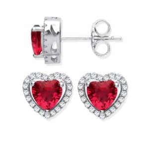 925 Sterling Silver Heart Halo Stud Earrings – Red.