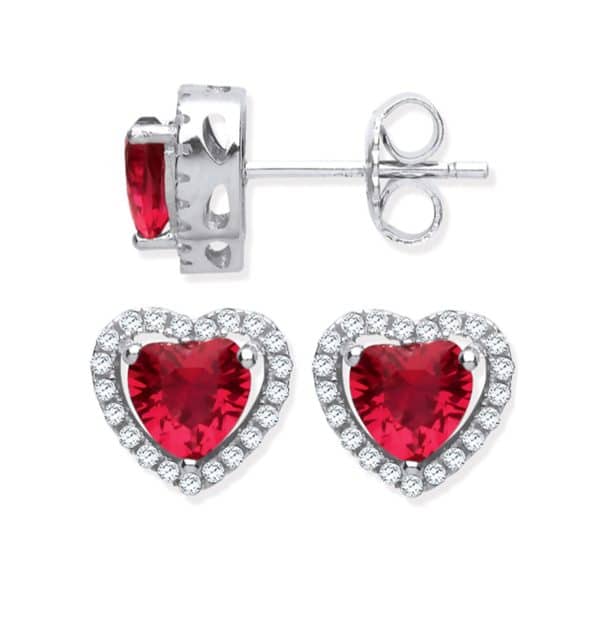 925 Sterling Silver Heart Halo Stud Earrings – Red.