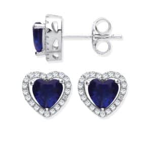 925 Sterling Silver Heart Halo Stud Earrings – Blue.