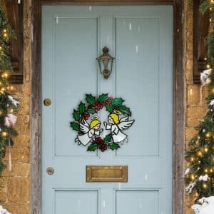 Christmas Wreath with Angels Holly Berries Door or Wall Decoration.