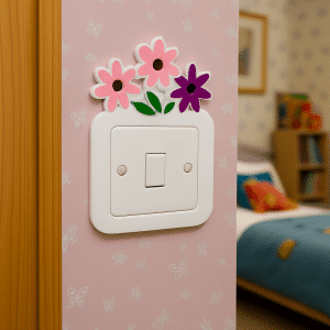Flower Light Switch Surround Room Decoration. White.