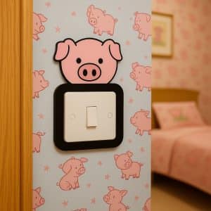 Cute Pink Piglet Light Switch Surround Room Decoration.