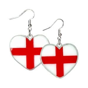 England St George Flag Heart Drop Earrings.