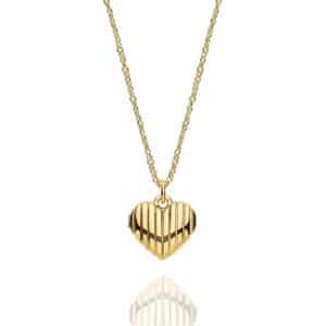 925 sterling silver ribbed heart pendant necklace with a warm yellow gold finish