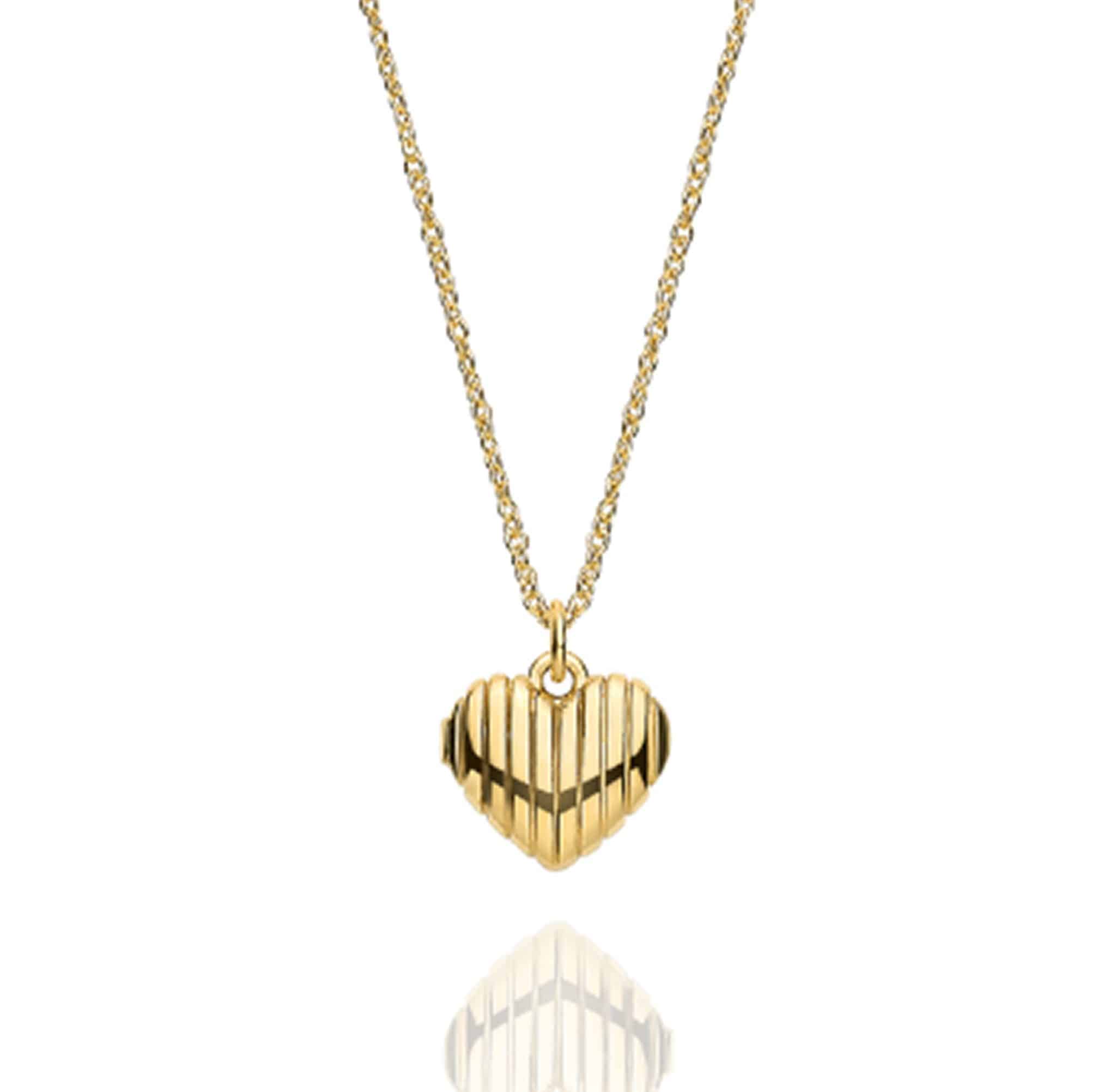 925 sterling silver ribbed heart pendant necklace with a warm yellow gold finish