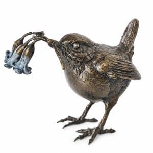 Richard Cooper Bronze Wren with Bluebells 1168 sculpture by Keith Sherwin