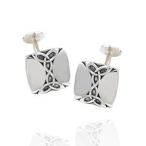 Pair of 5g 925 sterling silver 14mm square cufflinks with polished finish and Celtic knot overlay