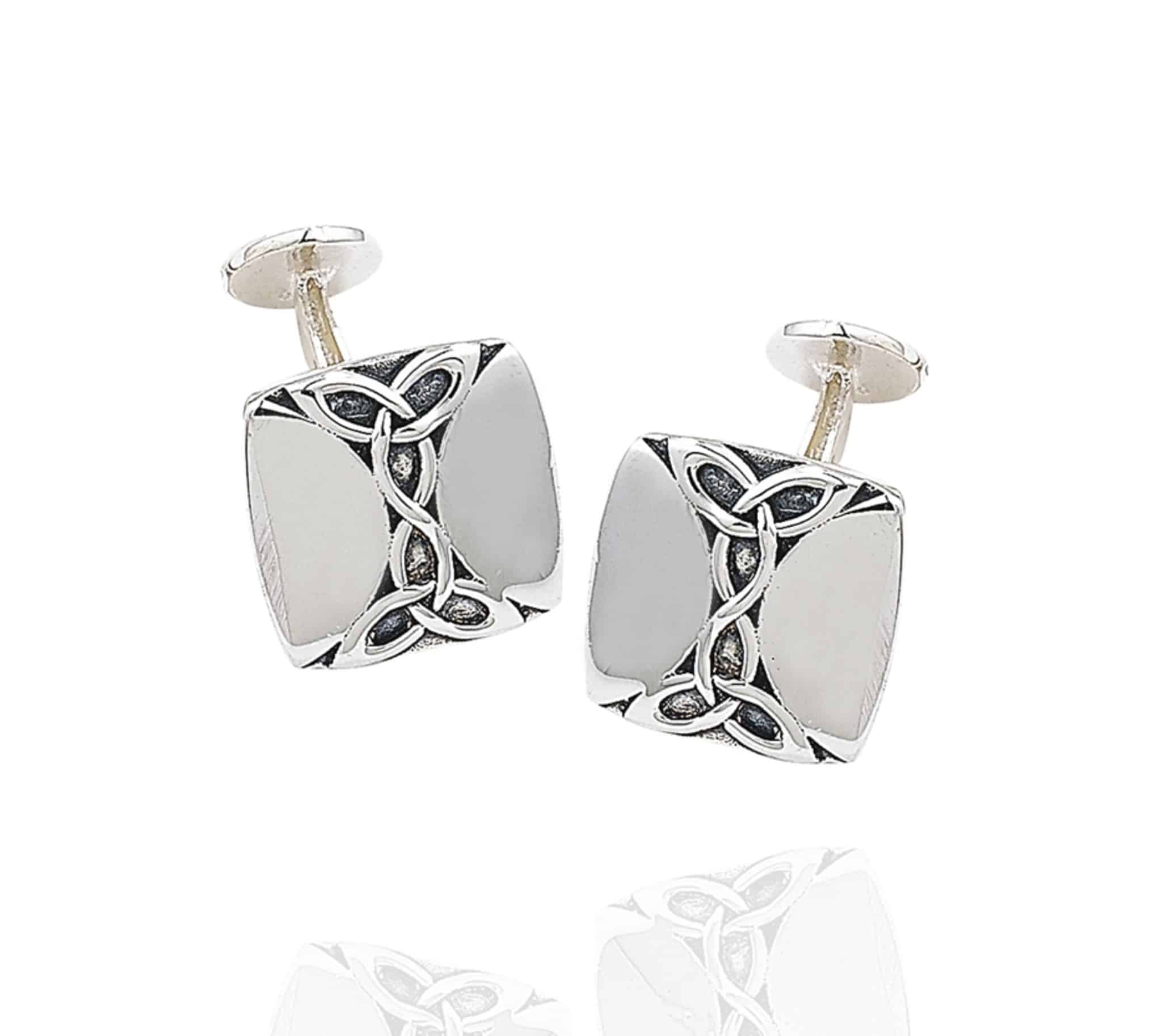 Pair of 5g 925 sterling silver 14mm square cufflinks with polished finish and Celtic knot overlay