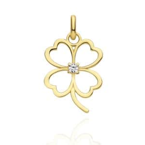 9ct yellow gold four leaf clover pave set charm pendant with central sparkling stone from Marquise Jewellery