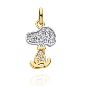 9ct yellow gold gemset snoopy dog pendant charm with pavé accent stones from Marquise Jewellery