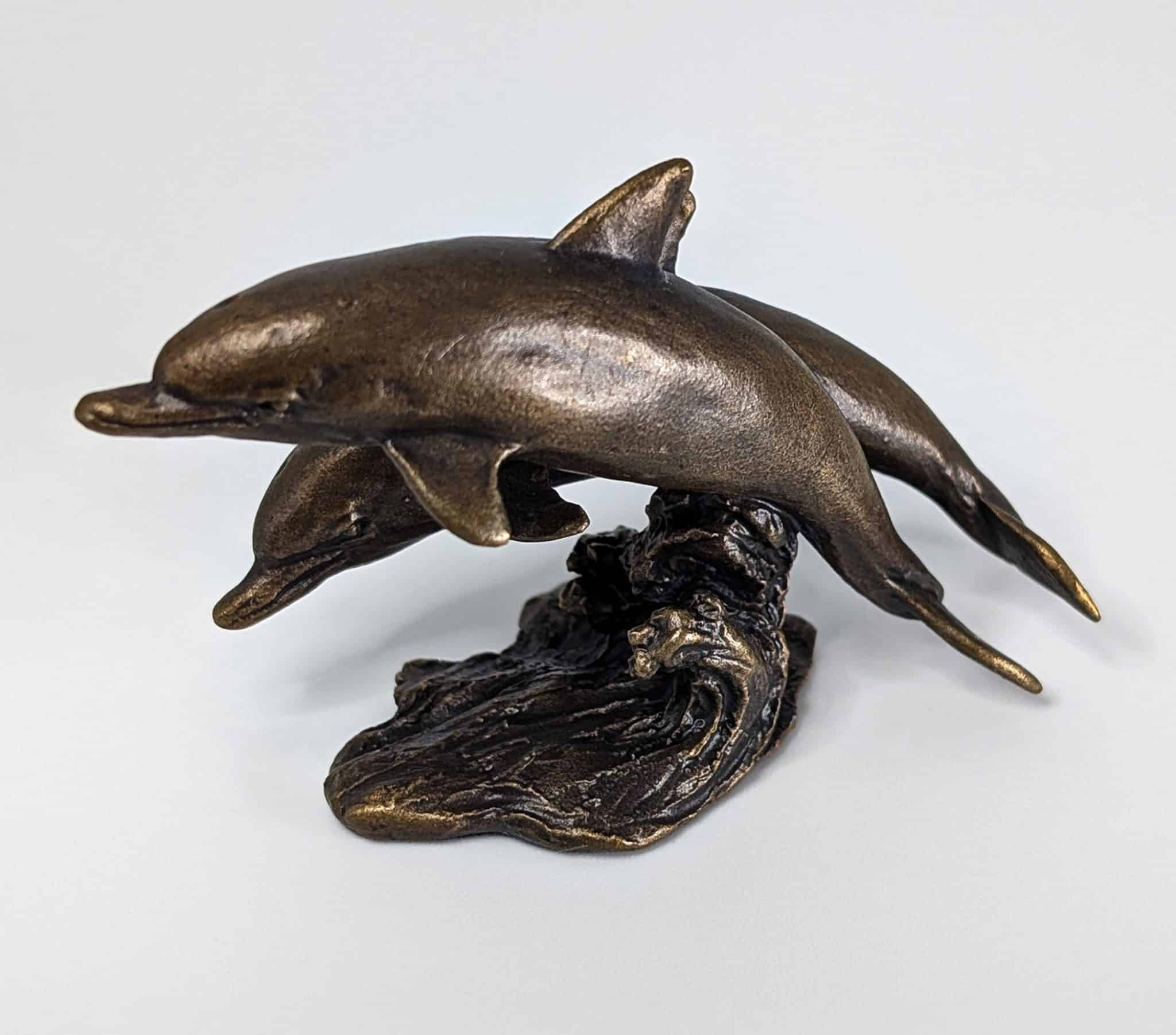 Dolphins Solid Bronze Sculpture. - Image 2