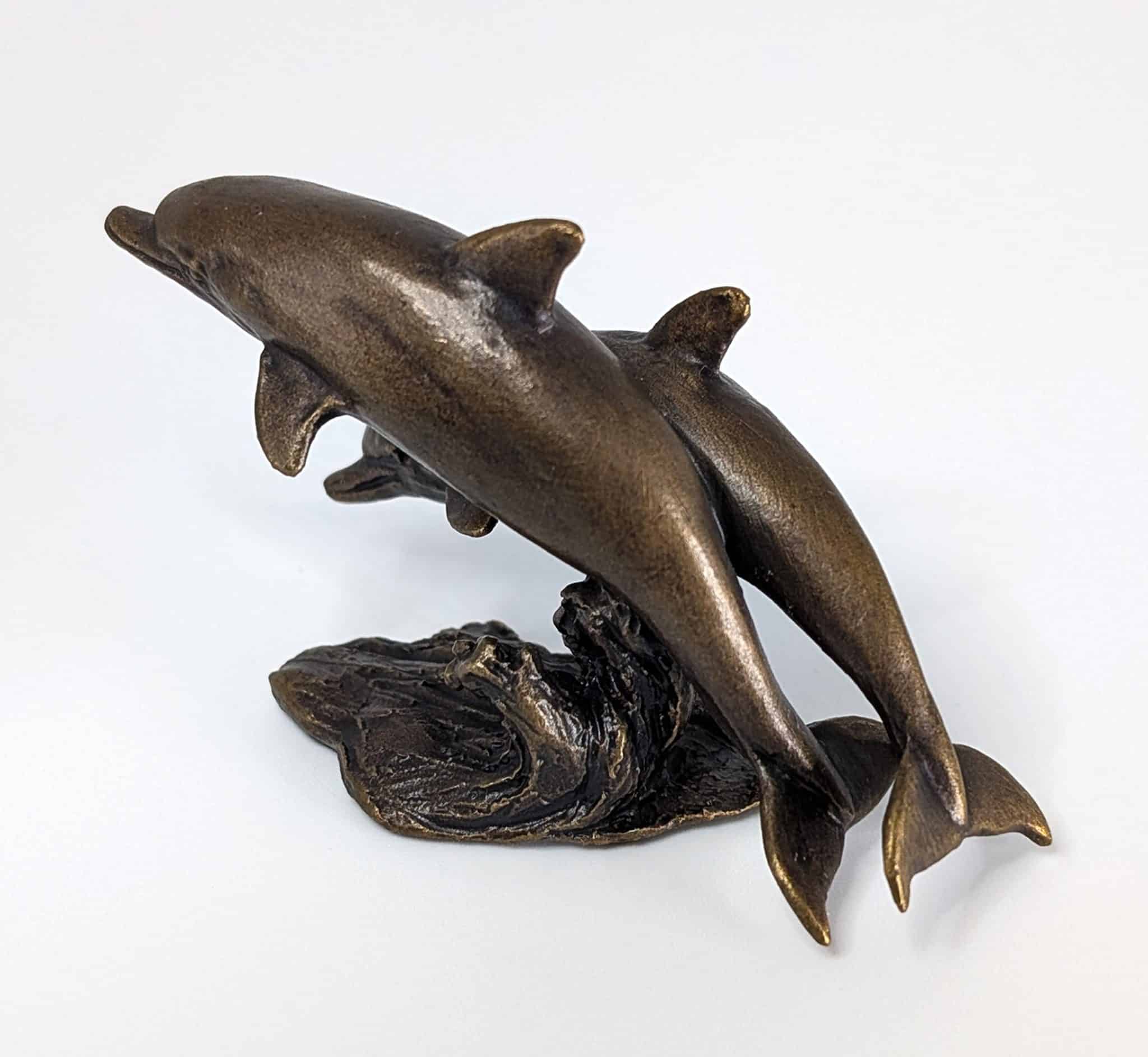 Dolphins Solid Bronze Sculpture. - Image 3