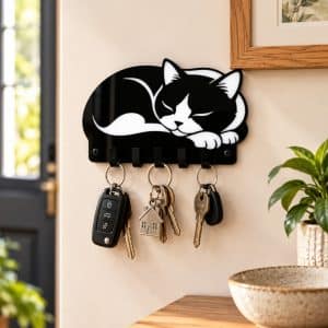 Waterproof sleeping cat wall mounted key holder keyring hanger with 5 hooks from Marquise Jewellery